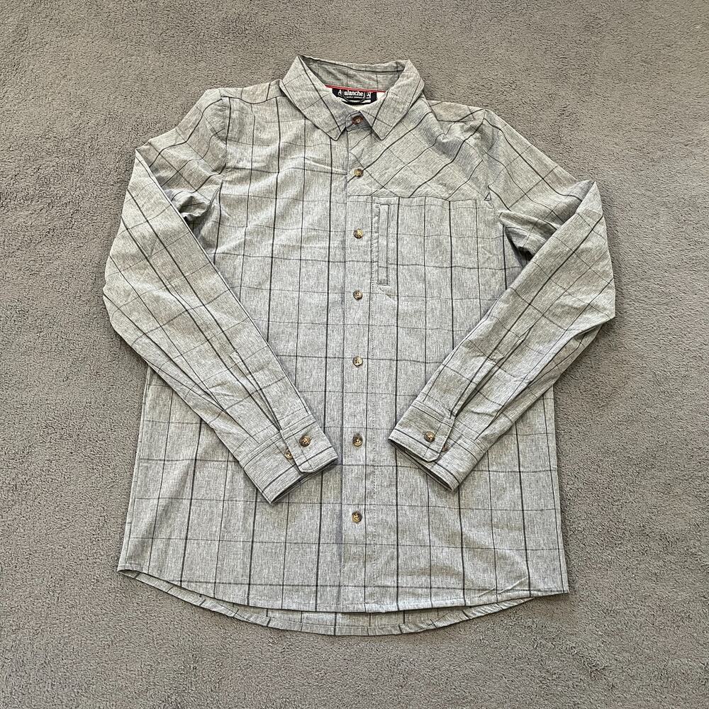 Avalanche Outdoor Supply Plaid Button Up Shirt Gray Long Sleeve-Men's Size S